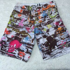 Cult New World Standard Mens Multicolor Print Boardshorts Drawstring Swim Shorts